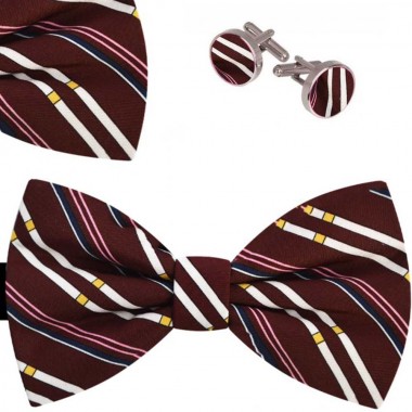 Set papion barbati, batista, butoni, maro Senois, print linii diverse dimensiuni
